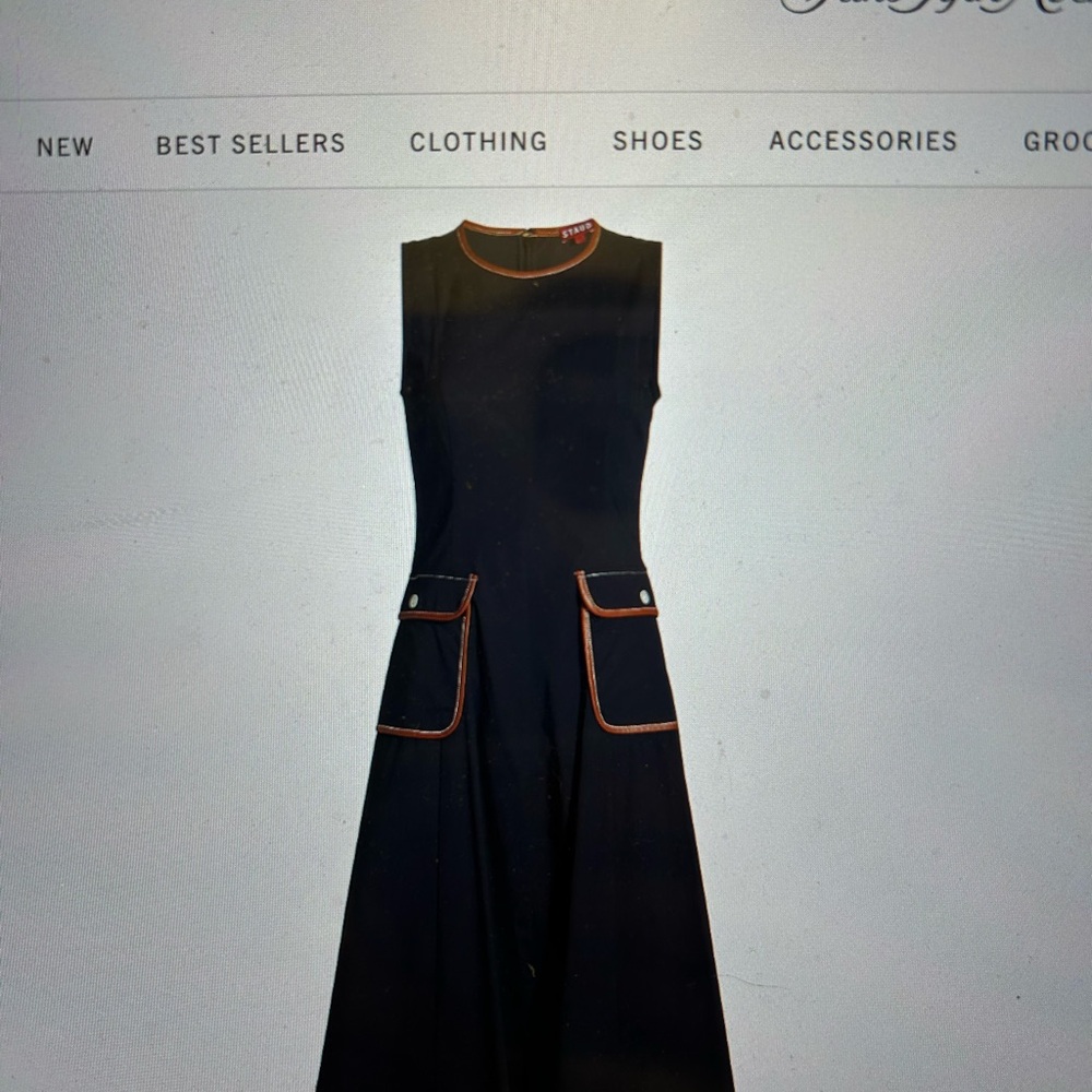 STAUD Black Sleeveless A-Line Midi Dress